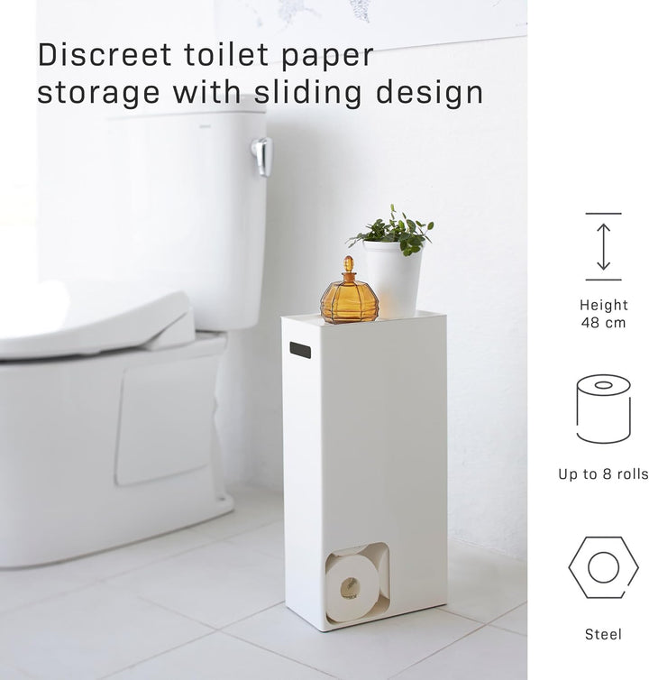 YAMAZAKI 'Tower' 3455 Toilettenpapierspender, Stahl, Weiss, 8 Rollen, Klopapier Aufbewahrung, Toilet