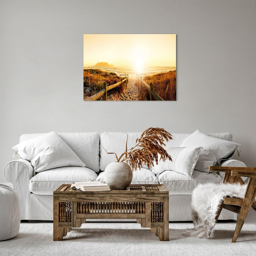 Bilder auf Leinwand Sonnenaufgang Welle Insel Meer Leinwandbild 70x50cm Wandbilder Dekoration Wohnzi