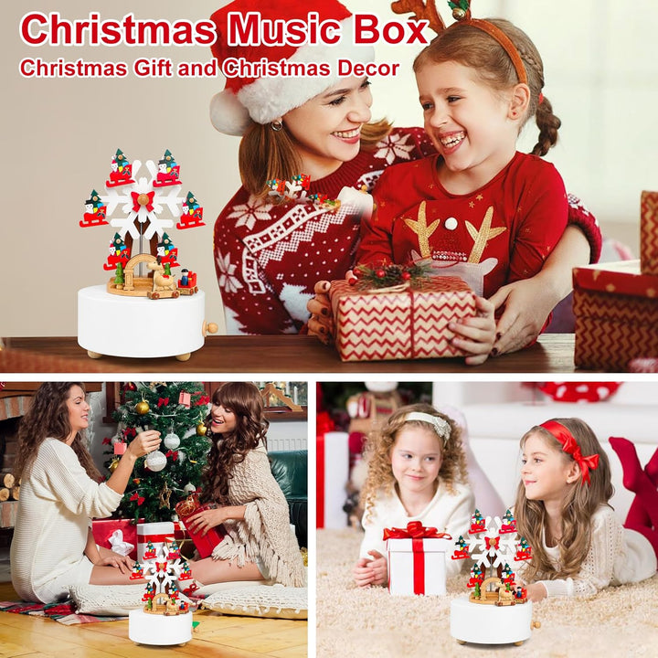 LONEEDY Holz Spieluhr Weihnachten Schneeflocke Dekoration Elch Custom für Jungen und Mädchen Rotatio