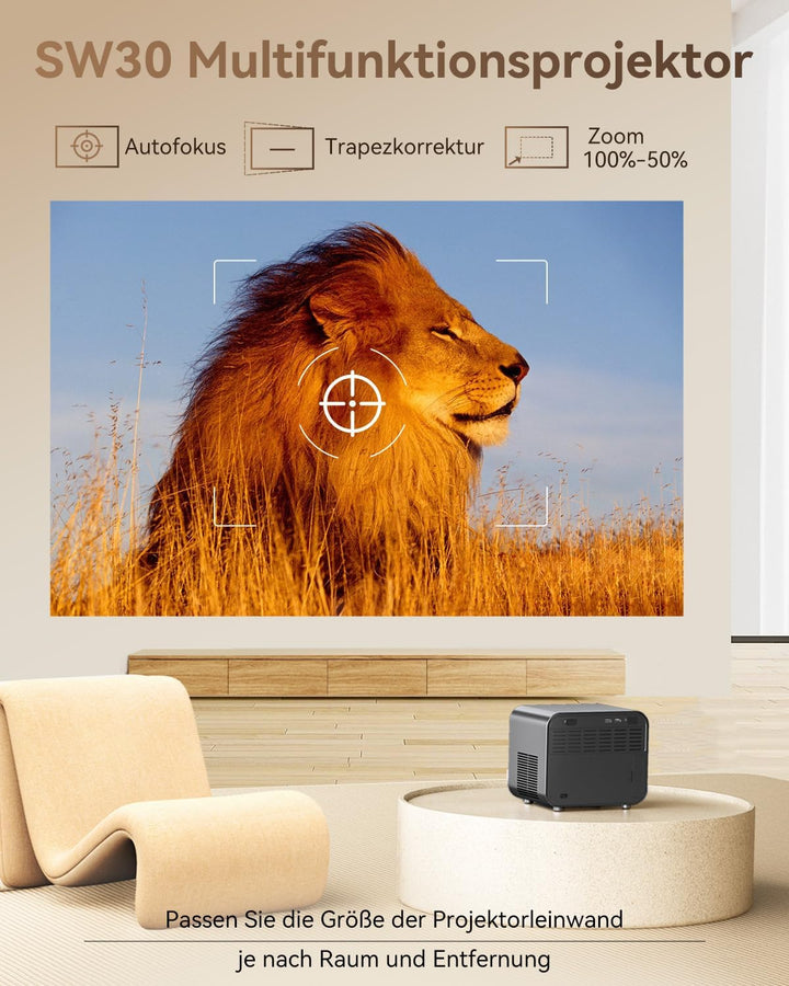 SUREWHEEL SW30 Beamer 4K AutoFokus Video Projektor 20000 Lumen 5G WiFi Blu 1080P Trapezkorrektur/Zoo