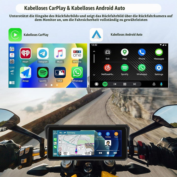 SIXTOP Motorrad-Carplay-Bildschirm, Kabelloses CarPlay und Android Auto für Moto, 8.1-Zoll-wasserdic