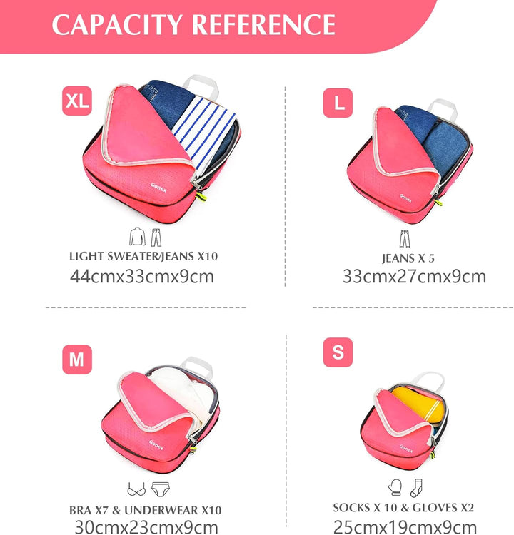 Gonex Compression Packing Cubes 4er Set, Gonex Kleidertaschen 4-teilig Verpackungswürfel, Kleidertas