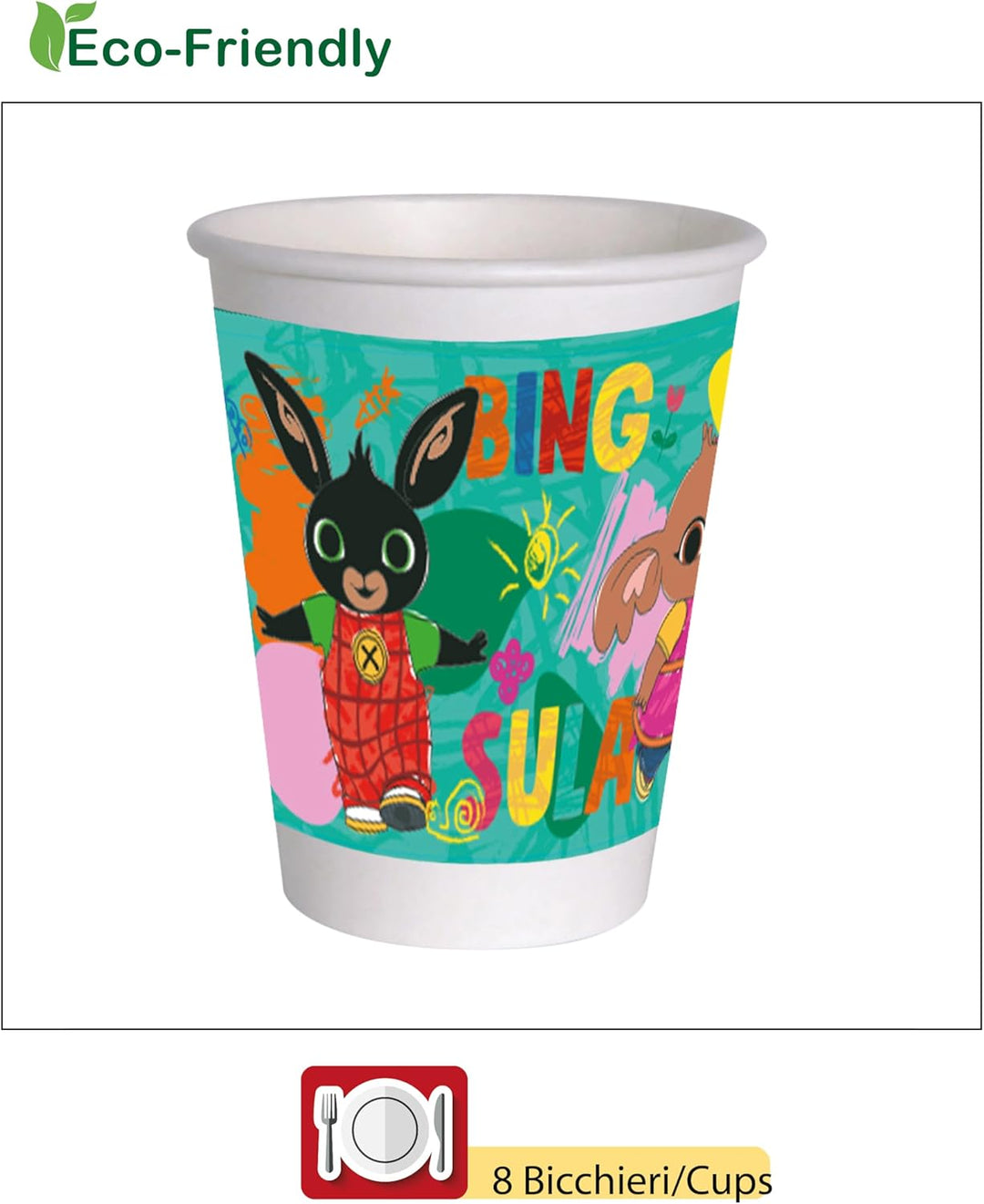 Ciao - Partygeschirr Party-Set Bing Sketch für 8 Personen (44 pcs: 8 Pappteller Ø23cm, 8 Pappteller