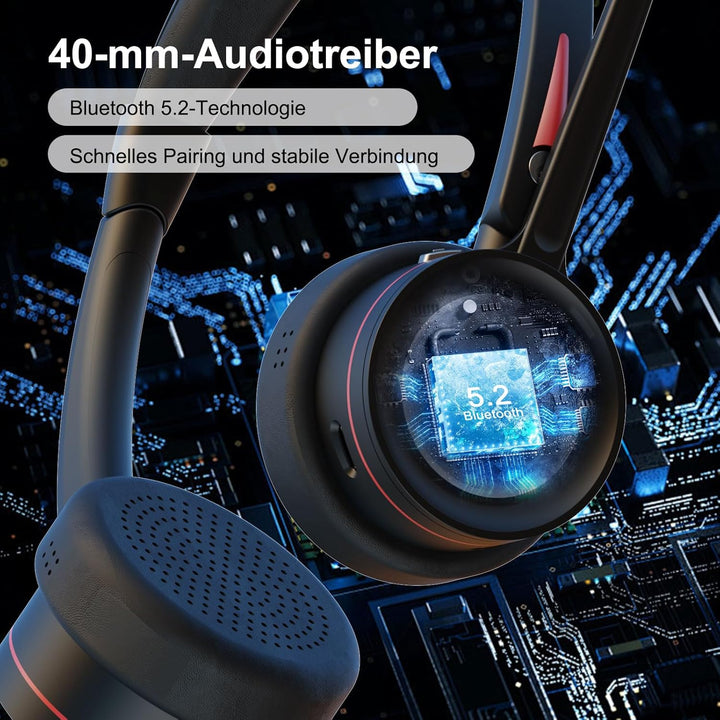 Bluetooth Headset mit Mikrofon für PC, Wireless Headset mit USB Adapter & Ladestation, 40 Stunden Sp