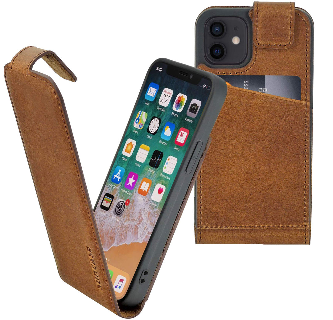 Suncase Original Flip-Style (Ultra-Slim) kompatibel mit iPhone 12 Mini (5.4") Hülle Ledertasche Tasc