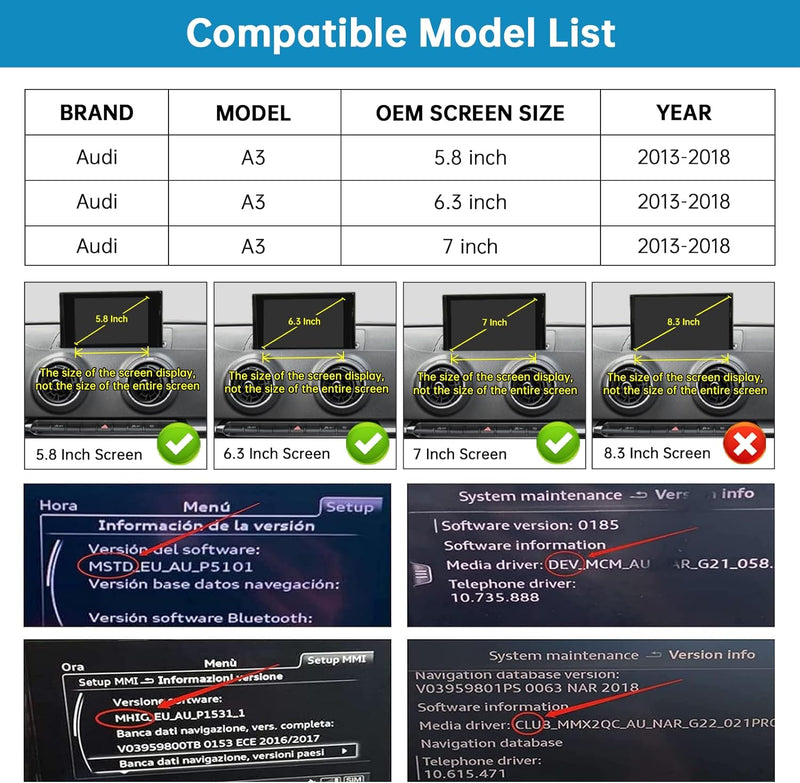 Retrofit Kit Decoder with Wireless CarPlay & Android Car for Audi A3/S3 2013-2018,Support Mimrorlink