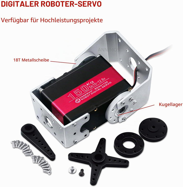 ANNIMOS 150KG Roboter Servomotor 12V Hochspannung hohes Drehmoment Stahlgetriebe grosse Digitale Len