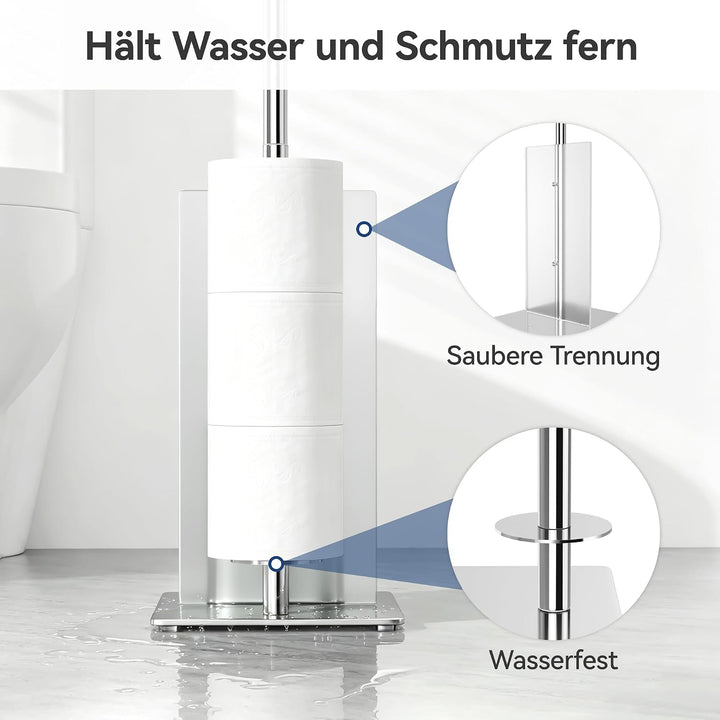 Toilettenpapierhalter Stehend mit WC Bürste - Toilettenbürste und Klorollenhalter Stehend mit Glasre