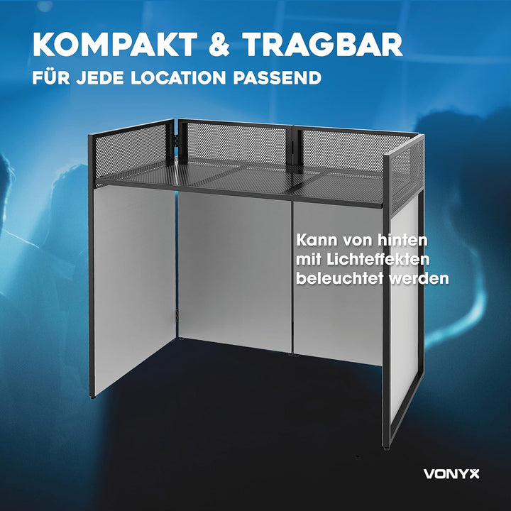 Vonyx DB4 Pro - DJ Tisch, faltbares DJ Pult mobil und klappbar, DJ Booth mit weisser und schwarzer V