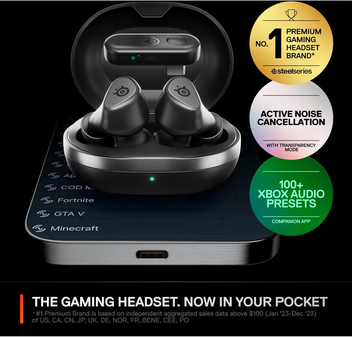 SteelSeries Arctis GameBuds Gaming-Kopfhörer für Xbox, kabellos, 2,4 GHz + BT 5.3, aktive Geräuschun