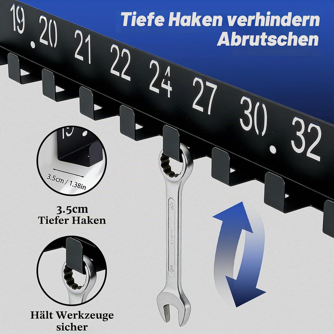 2x Werkzeughalter, Schraubenschlüssel Werkzeugwand mit 21 Haken, Werkzeughalter Wand für 6-32mm Gabe