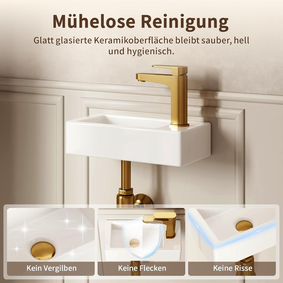 DeerValley DV-1V081R Badezimmerwaschbecken aus Keramik zur Wandmontage, Kleines Badezimmer, Weisses