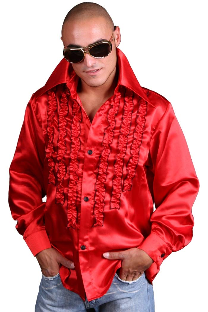 Marco Porta Rotes Rüschenhemd Schlagerhemd 70er Jahre Schlagerparty Outfit Herren L Rot, L Rot