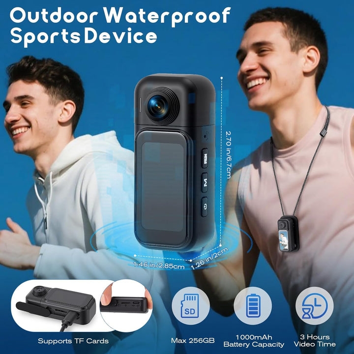 360° Action Cam mit Touchscreen & 8-Stunden-Akku, Wasserdicht bis 30M mit Gehäuse, 120° Weitwinkel P