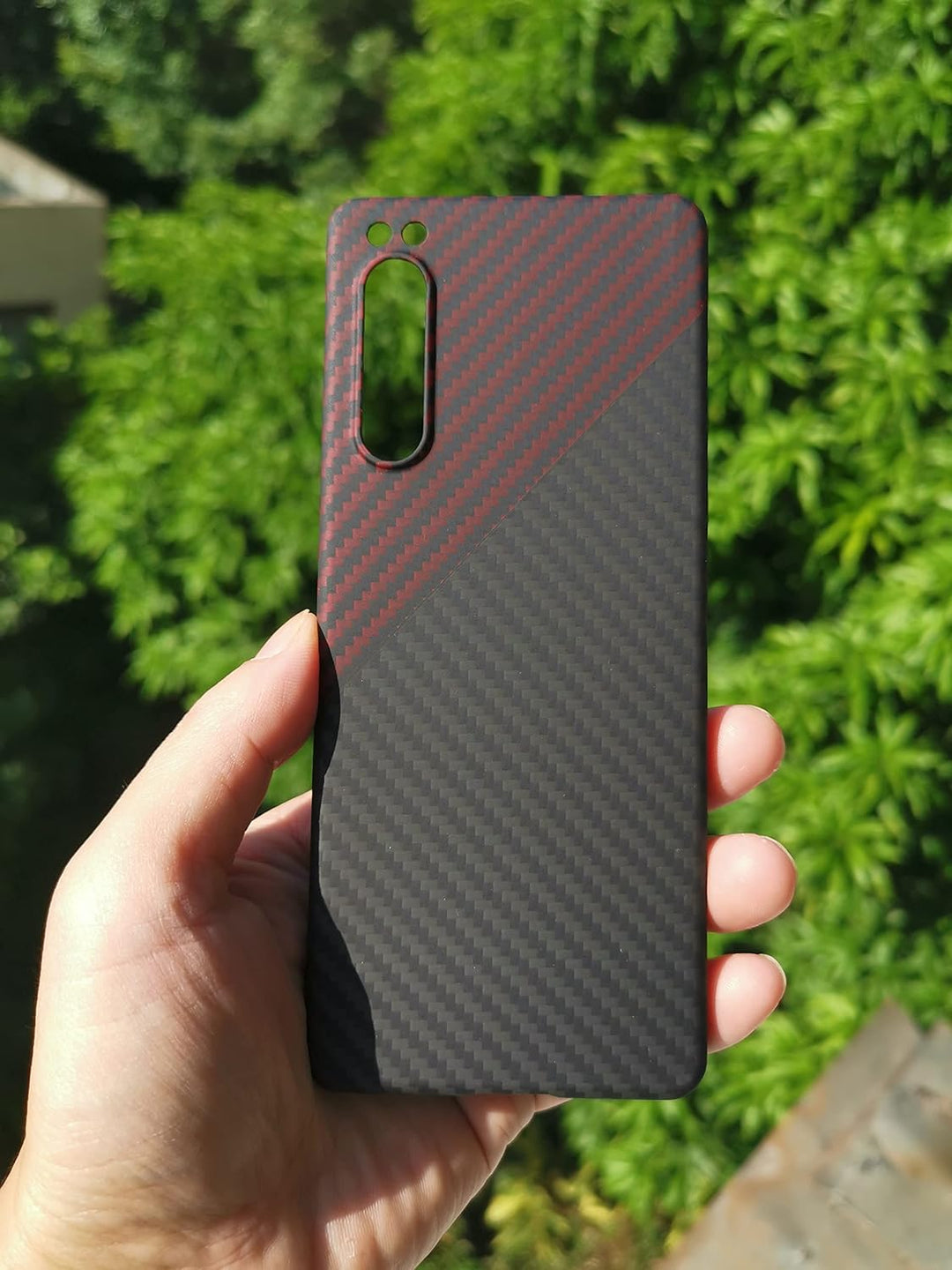 Schlanke und leichte Hülle aus Aramid-Kohlefaser für Sony Xperia 5 iv (Rot schwarz), Rot schwarz
