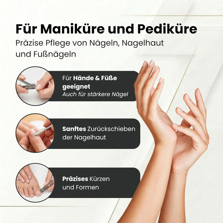 Sonnenschein by Hans Kniebes Maniküre Set 8-teilig aus Edelstahl Schwarz – Profi Nagelset &amp; Nagelpfl