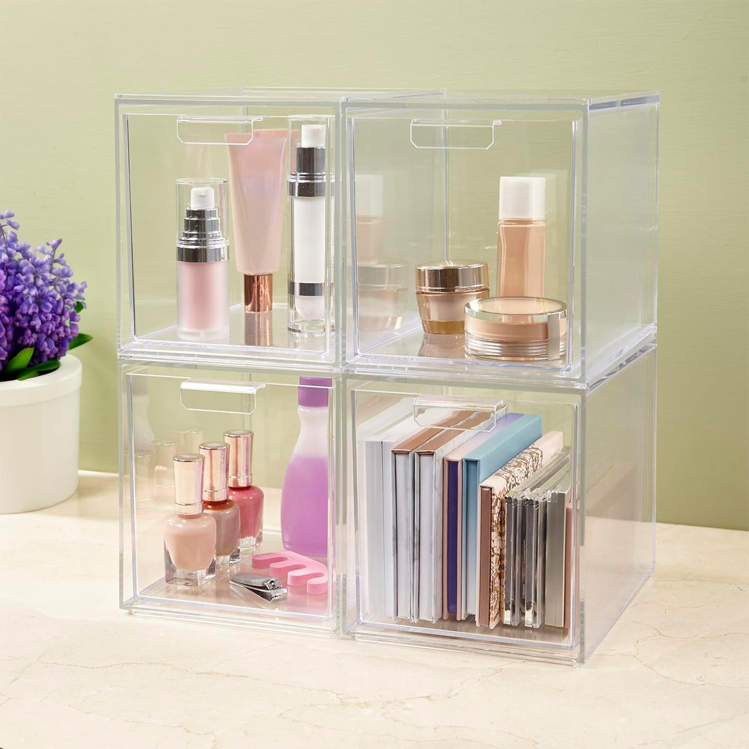 STORi Audrey Stapelbare Kosmetik-Organizer Schubladen 16,5 cm hoch | Set mit 2 Stück transparent, 6-