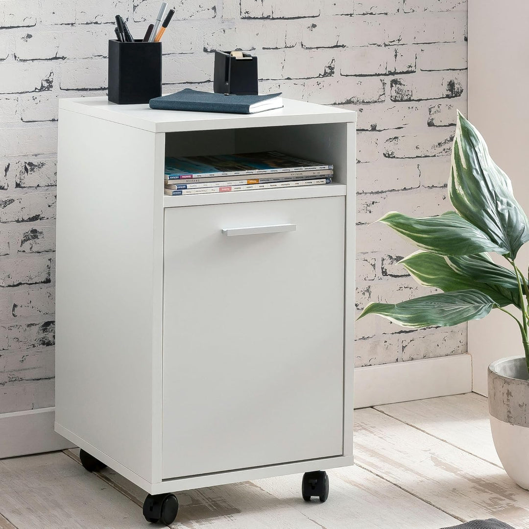 Rollcontainer Weiss 33x60x38cm Schubladenschrank | Schreibtisch-Container mit Tür & Ablage | Bürocon