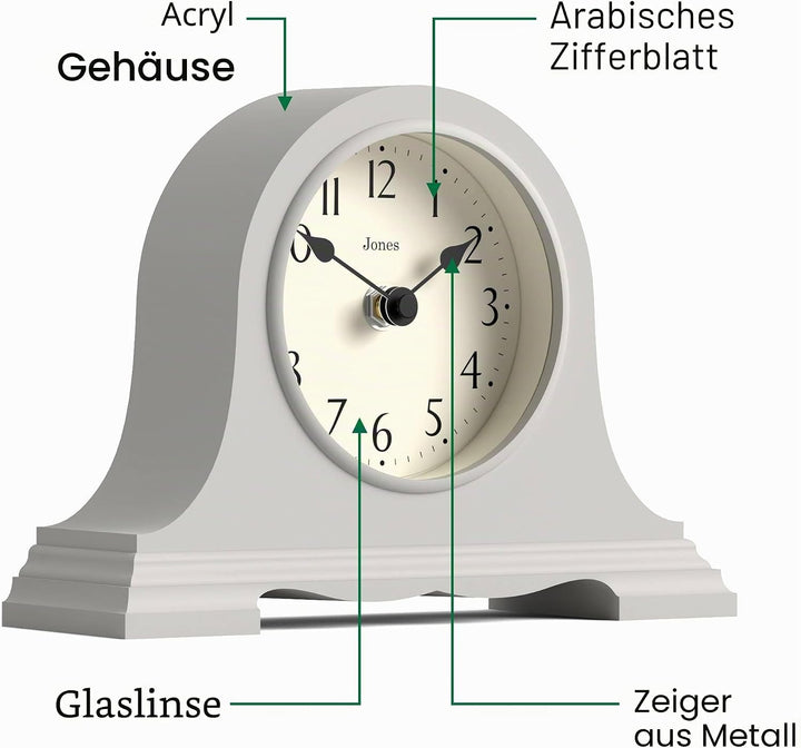JONES CLOCKS® Speakeasy Kaminsimsuhr - Traditionelles/Klassisches Design - Schlafzimmeruhr - Wohnzim