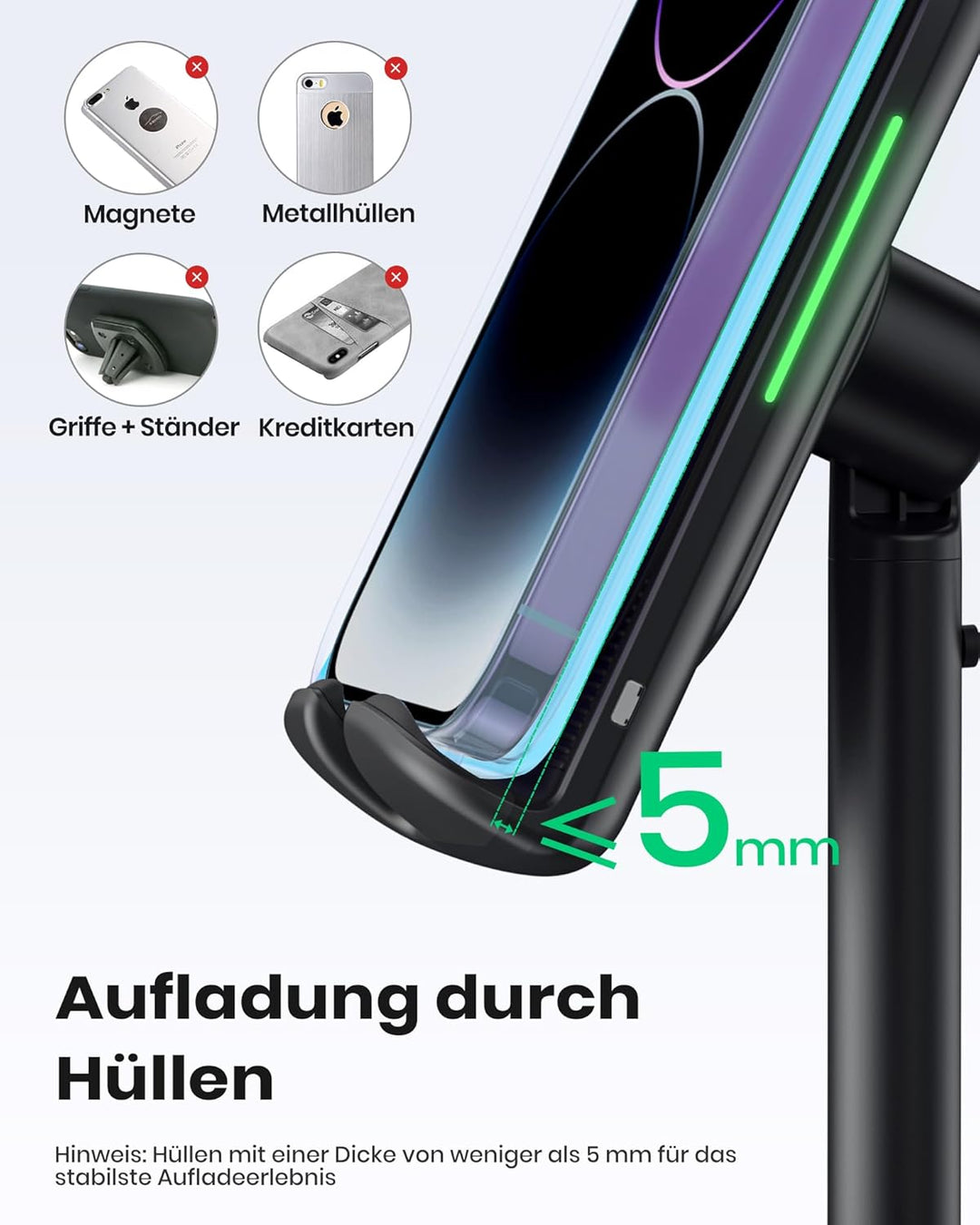 INIU Wireless Charger, 15W Induktive Ladestation Qi-Zertifiziert Schnelles Kabelloses Ladegerät Hand