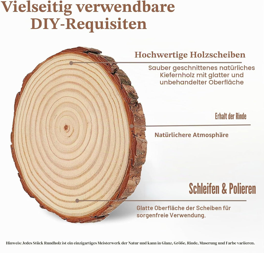 Huhemy Holzscheiben 12 Stücke 14-15 cm,1cm Dicke,Ungebohrte Baumscheiben ohne Loch,Unvollendete Holz