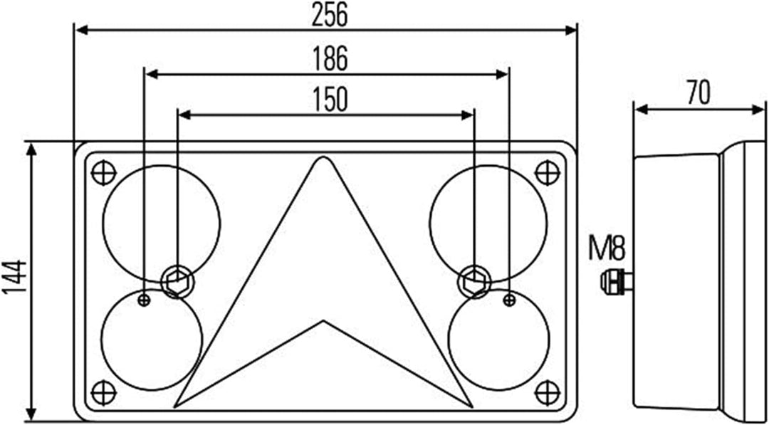 HELLA - Heckleuchte - Glühlampe - Anbau/geschraubt - Lichtscheibenfarbe: mehrfarbig - Stecker: Flach