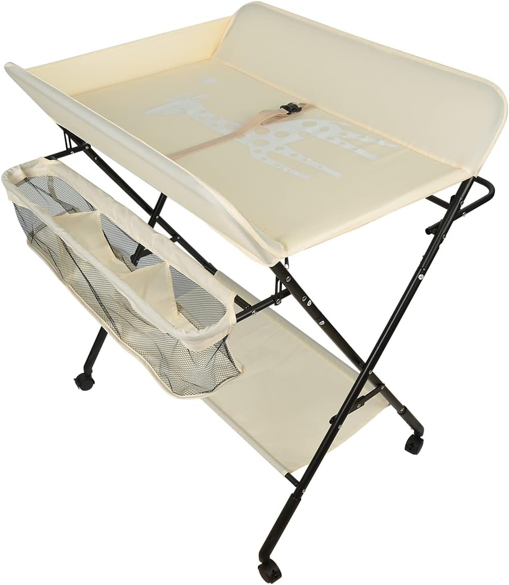 Kedia Baby Wickeltisch, Multifunktions-Wickelkommode, Babypflegetisch, Mobiler Wickeltisch mit Ablag