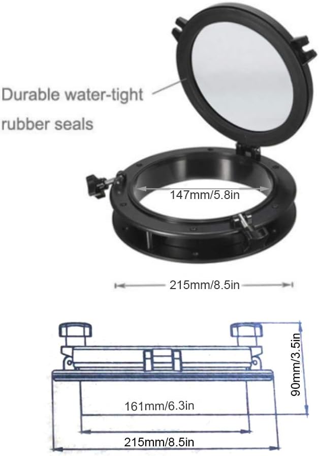 Bigking Bullauge, 8-Zoll-Öffnung Portlight Schwarz Einfache Installation in runder Form Universal fü