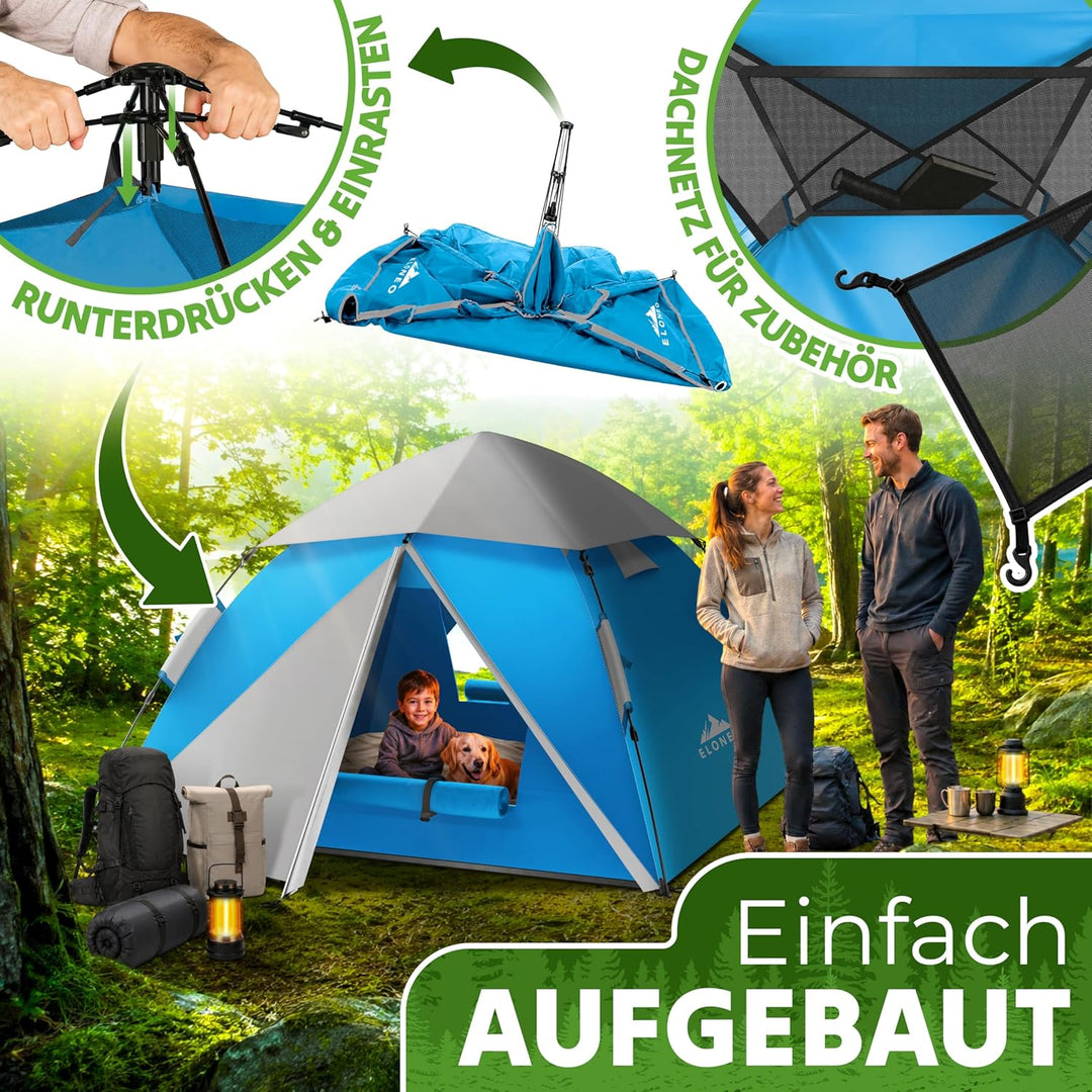 ELONEO Wurfzelt - extra wasserdicht & stabil, schneller Auf- & Abbau in 45 Sekunden | Wurfzelt 4 Per