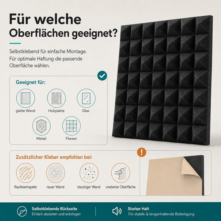 Fiqops 24 Stück Akustikschaumstoff Selbstklebend Akustikpaneele 5x30x30 cm Schalldämmung wand Echo-F