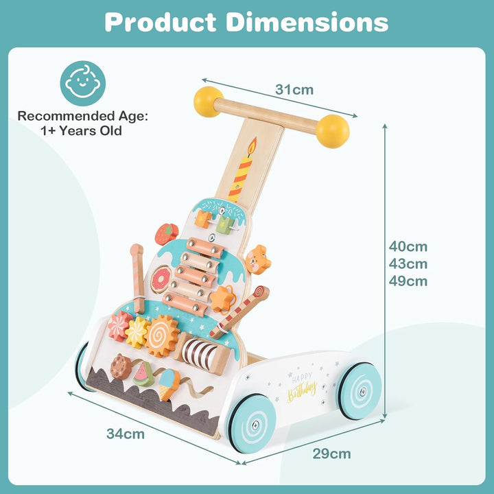 DREAMADE Lauflernhilfe aus Holz, Montessori Laufwagen mit einstellbarer Höhe und leichtgängigen Räde