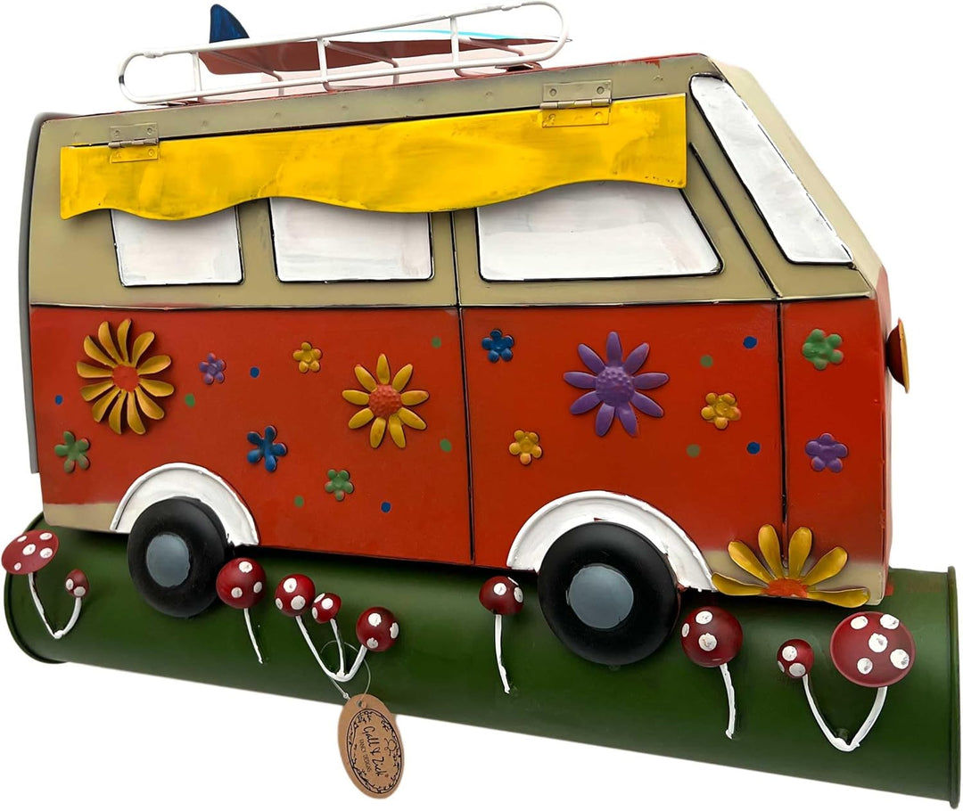 Briefkasten Postkasten Metall bemalt,Wandbriefkasten mit Zeitungsrolle A4, (Campervan rot), Camperva