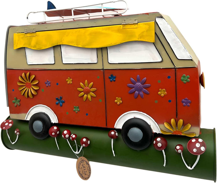 Briefkasten Postkasten Metall bemalt,Wandbriefkasten mit Zeitungsrolle A4, (Campervan rot), Camperva