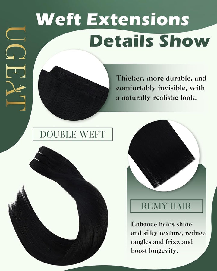 Ugeat Tressen Extensions Echthaar Schwarz #1 Lang Hair Bundles Echthaar Haartressen Extensions Echth