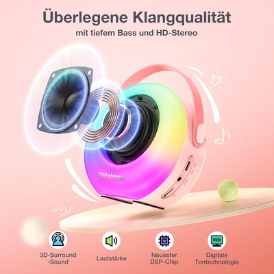 BlitzMax Karaoke Maschine für Kinder Erwachsene Bluetooth Mini Karaoke Lautsprecher mit 2 Mikrofonen