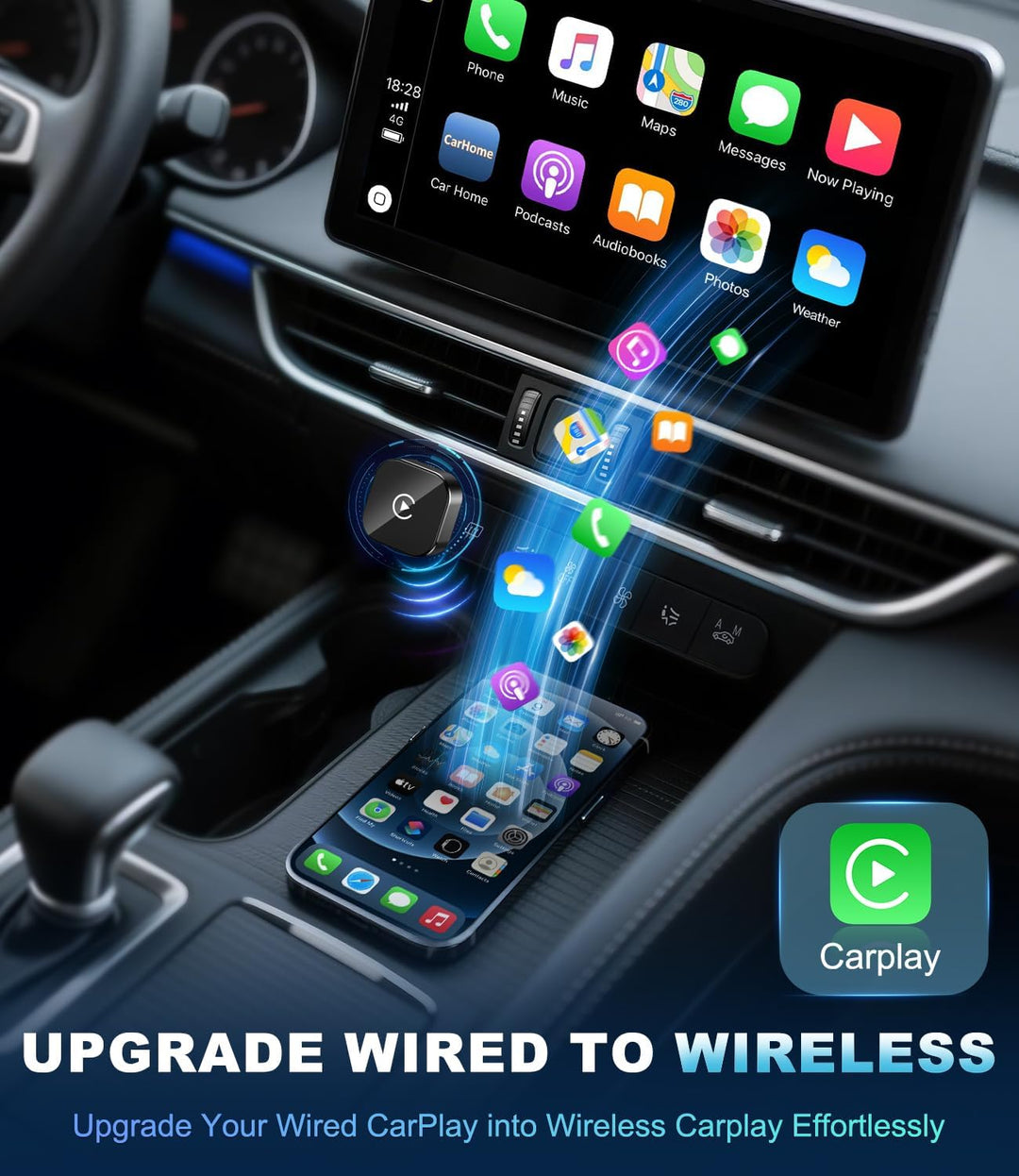 CarPlay Wireless Adapter für Apple 2026, Car Play kabellos Adapter, Plug & Play, USB-A, Mini & Stabi