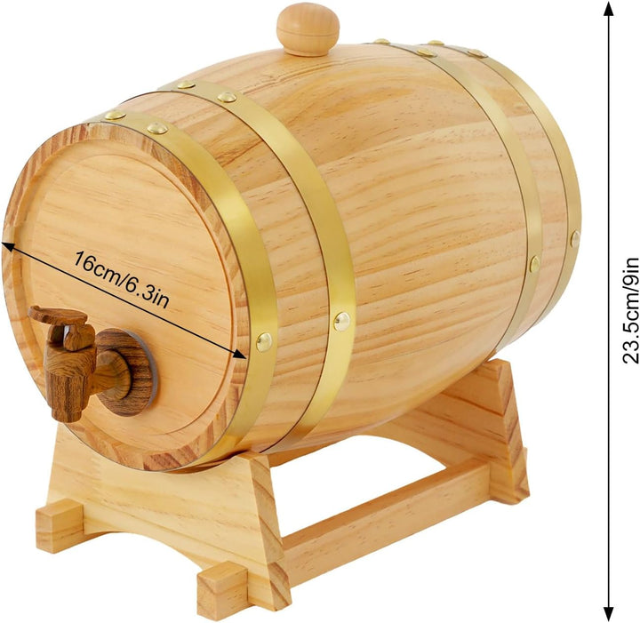 Qussse Holzfass 3L Whiskyfass aus Kiefernholz Weinfass Schnapsfass mit Bock & Zapfhahn für Whiskey &