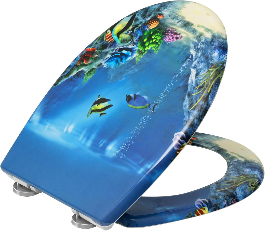 WOLTU Toilettendeckel mit Absenkautomatik Motiv, WC Sitz mit Schnellverschluss, Toilettensitz O Form