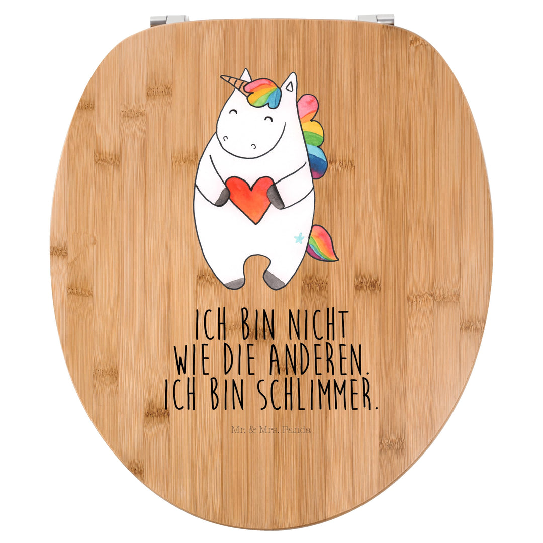 Mr. &amp; Mrs. Panda Motiv WC Sitz Einhorn Herz - Geschenk, bunt, WC-Sitz, Pegasus, Toilette, böse, Klod