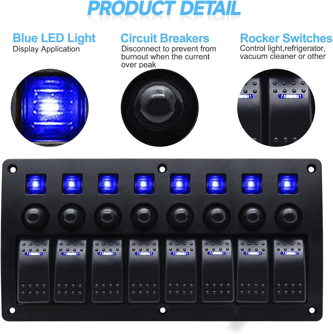 Geloo 8 Gang Marine Schalter Panel Wasserdichte Toggle Rocker Switch Panel 12V /24V Leistungsschalte