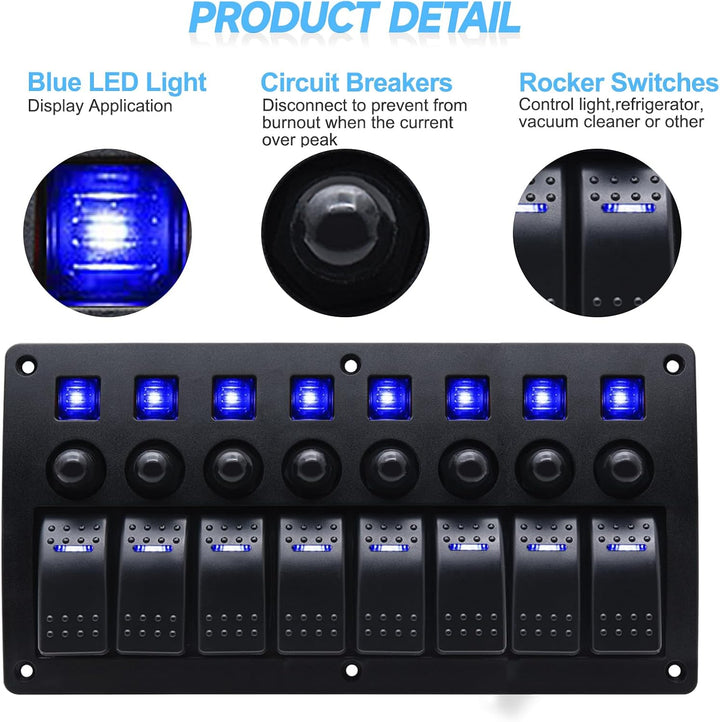 Geloo 8 Gang Marine Schalter Panel Wasserdichte Toggle Rocker Switch Panel 12V /24V Leistungsschalte
