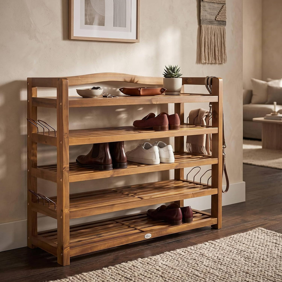 Casaria® Schuhregal mit 5 Ebenen 95x26x82cm FSC®-Zertifiziert Akazien Holz Massiv Bad Diele Flur Bad