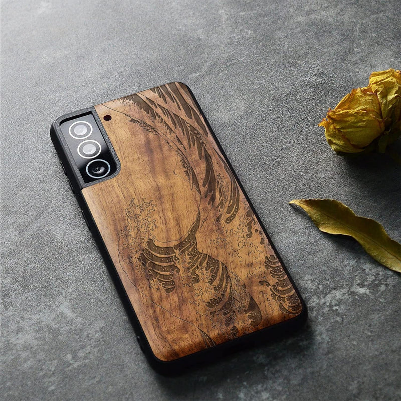 Carveit Handyhülle für Galaxy S22 Plus Case [Holz und TPU Silikon Hybrid hülle] Stossfeste Stossstan