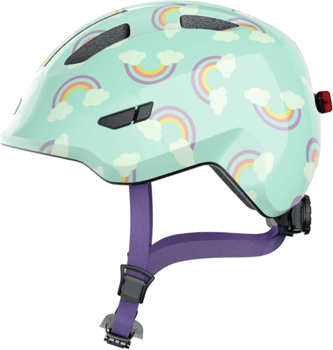 ABUS Kinderhelm Smiley 3.0 LED - Fahrradhelm mit Licht - tiefe Passform & Platz für einen Zopf - für