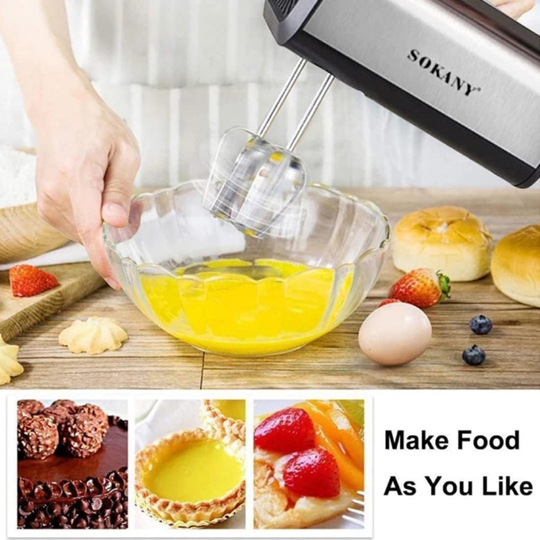 SOKANY 800W Handrührgerät Edelstahlkneter Handmixer, 5 Geschwindigkeiten mit Exit-Taste, Handrührer