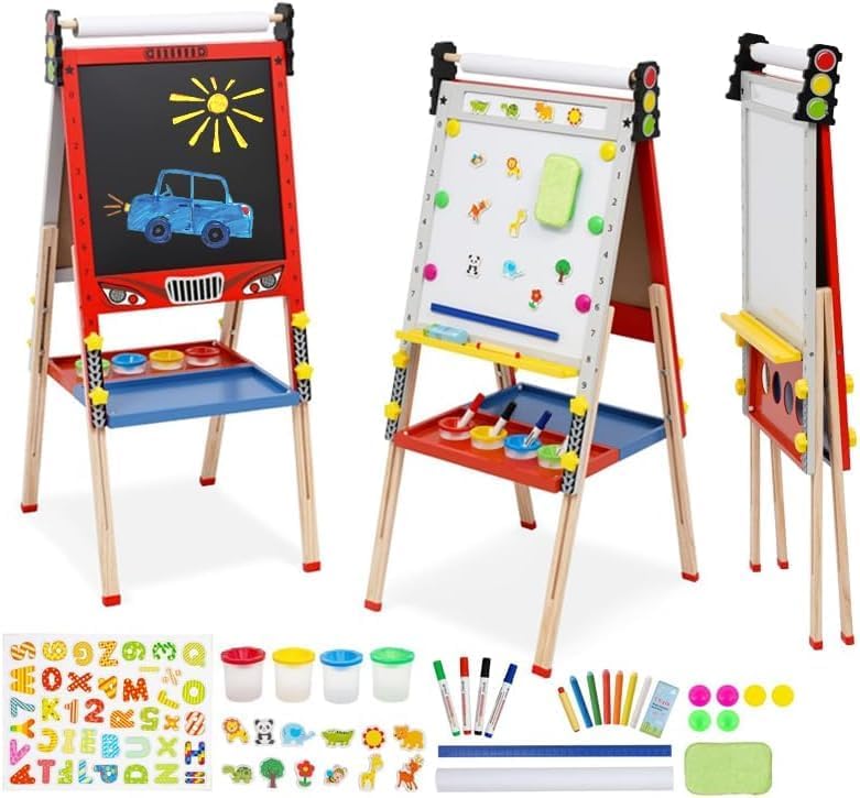 Kinder Tafel Staffelei aus Holz mit Papierrolle Kinder Holz Spielbrett Höhe Einstellbar Schöne Bogen