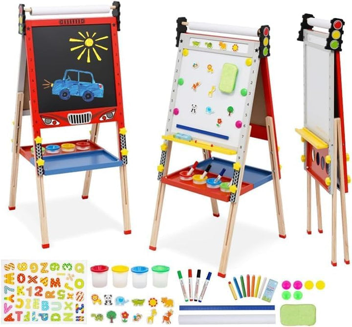 Kinder Tafel Staffelei aus Holz mit Papierrolle Kinder Holz Spielbrett Höhe Einstellbar Schöne Bogen