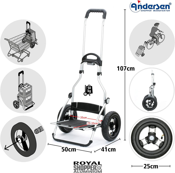 Andersen Shopper Royal Alu klappbar mit Luftreifen Ø 25 cm und 43 Liter Tasche Vektor mit Kühlfach b