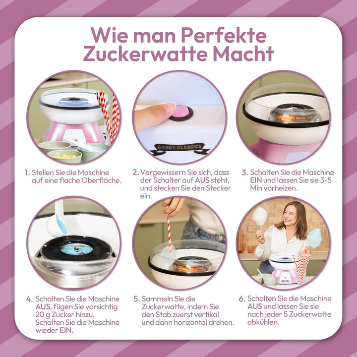 Gadgy Zuckerwattemaschine für zuhause - Zuckerwatte Maschine für Zucker oder Bonbons - Cotton Candy