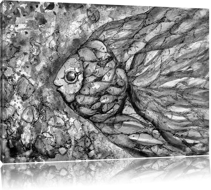 Pixxprint Bunte Fische Kunst als Leinwandbild | Grösse: 100x70 cm | Wandbild | Kunstdruck | fertig b